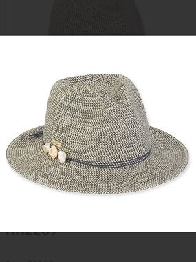 Sun and Sand Two-Tone Straw hat with Shell Accent - Natural/Navy